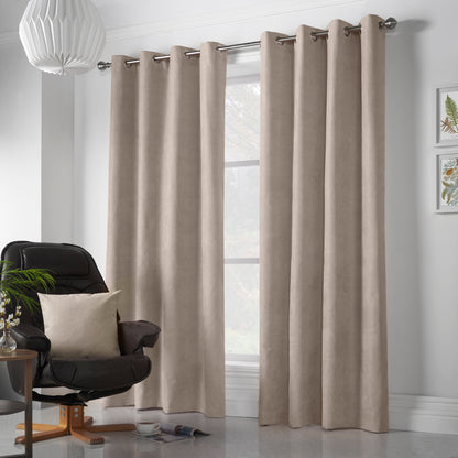 Chenille Velvet Room Darkening Curtains Eyelet in Taupe