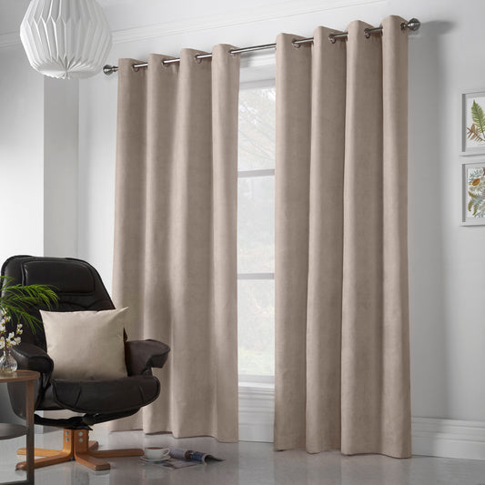 Chenille Velvet Room Darkening Curtains Eyelet in Taupe