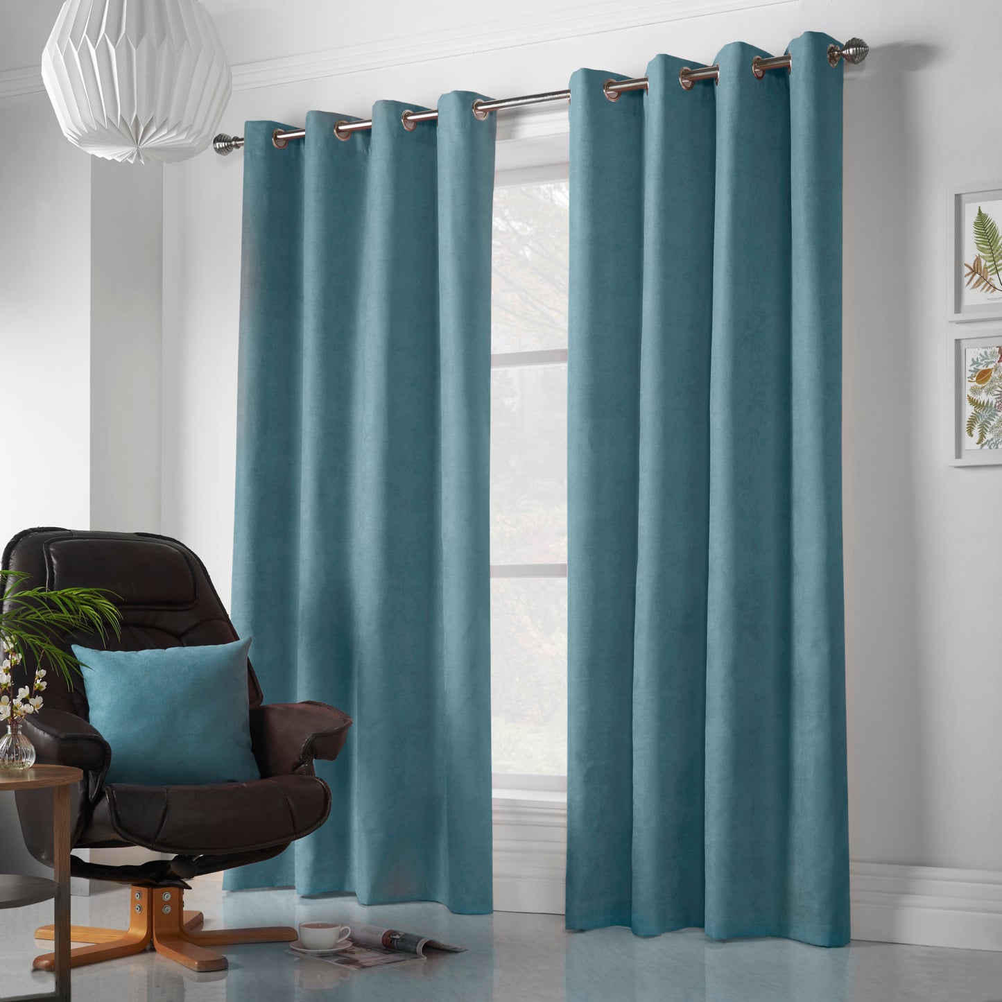 Chenille Velvet Room Darkening Curtains Eyelet in Teal