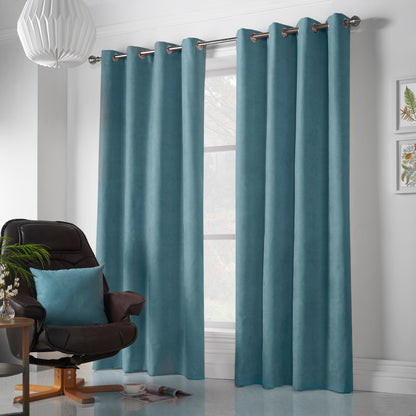 Chenille Velvet Room Darkening Curtains Eyelet in Teal