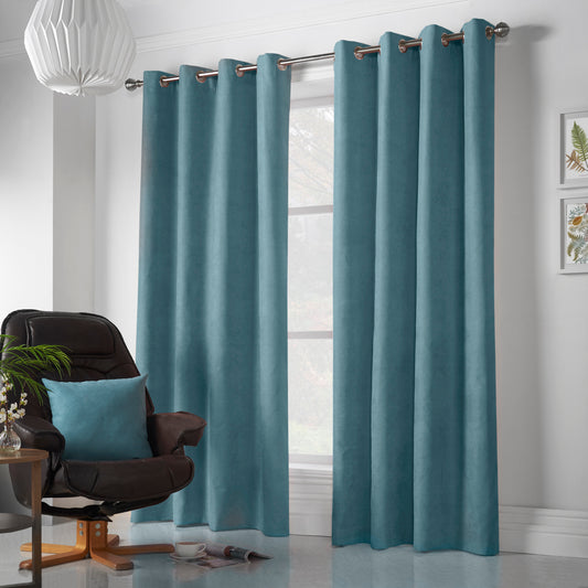Chenille Velvet Room Darkening Curtains Eyelet in Teal