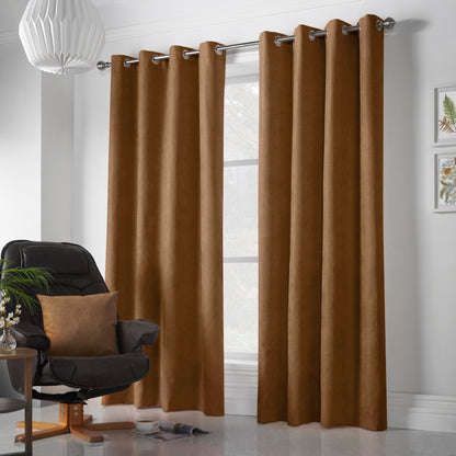 Chenille Velvet Room Darkening Curtains Eyelet in Tan