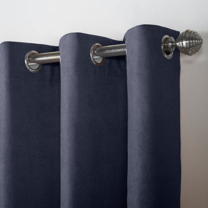Chenille Velvet Room Darkening Curtains Eyelet in Navy Blue