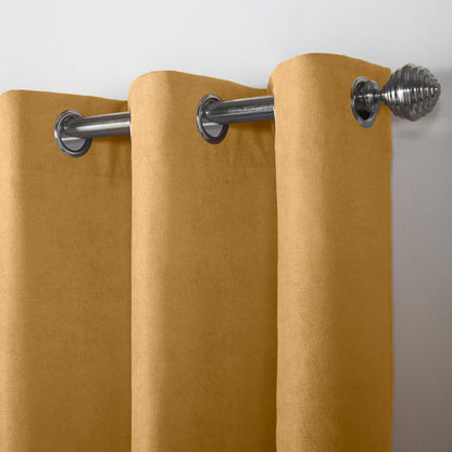 Chenille Velvet Room Darkening Curtains Eyelet in Ochre Yellow