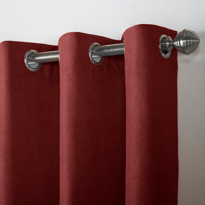 Chenille Velvet Room Darkening Curtains Eyelet in Red