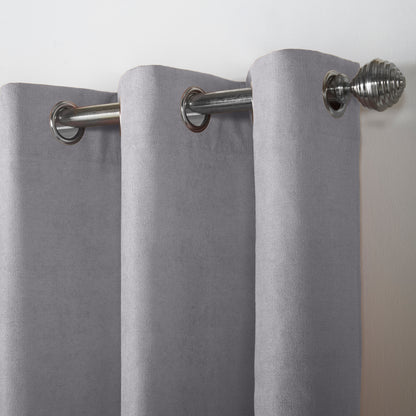Chenille Velvet Room Darkening Curtains Eyelet in Silver Grey