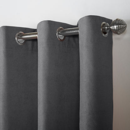 Chenille Velvet Room Darkening Curtains Eyelet in Slate Grey
