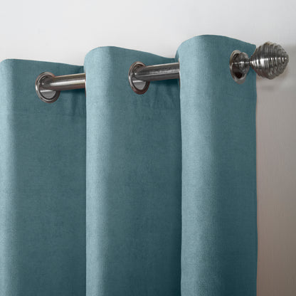 Chenille Velvet Room Darkening Curtains Eyelet in Teal