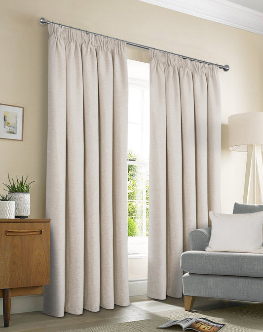 Washington Chenille Look Thermal Lined Pencil Pleat Curtains Natural