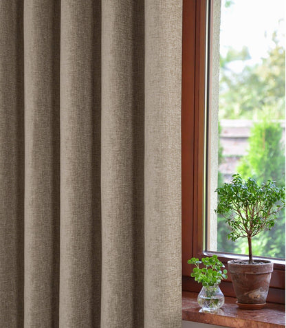 Washington Chenille Look Thermal Lined Pencil Pleat Curtains Earth Brown