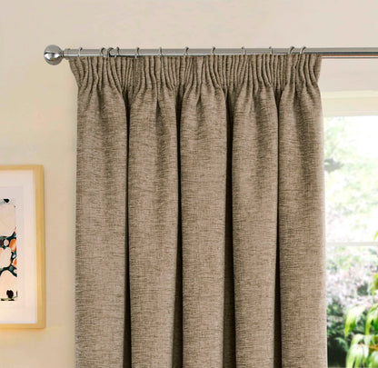 Washington Chenille Look Thermal Lined Pencil Pleat Curtains Earth Brown