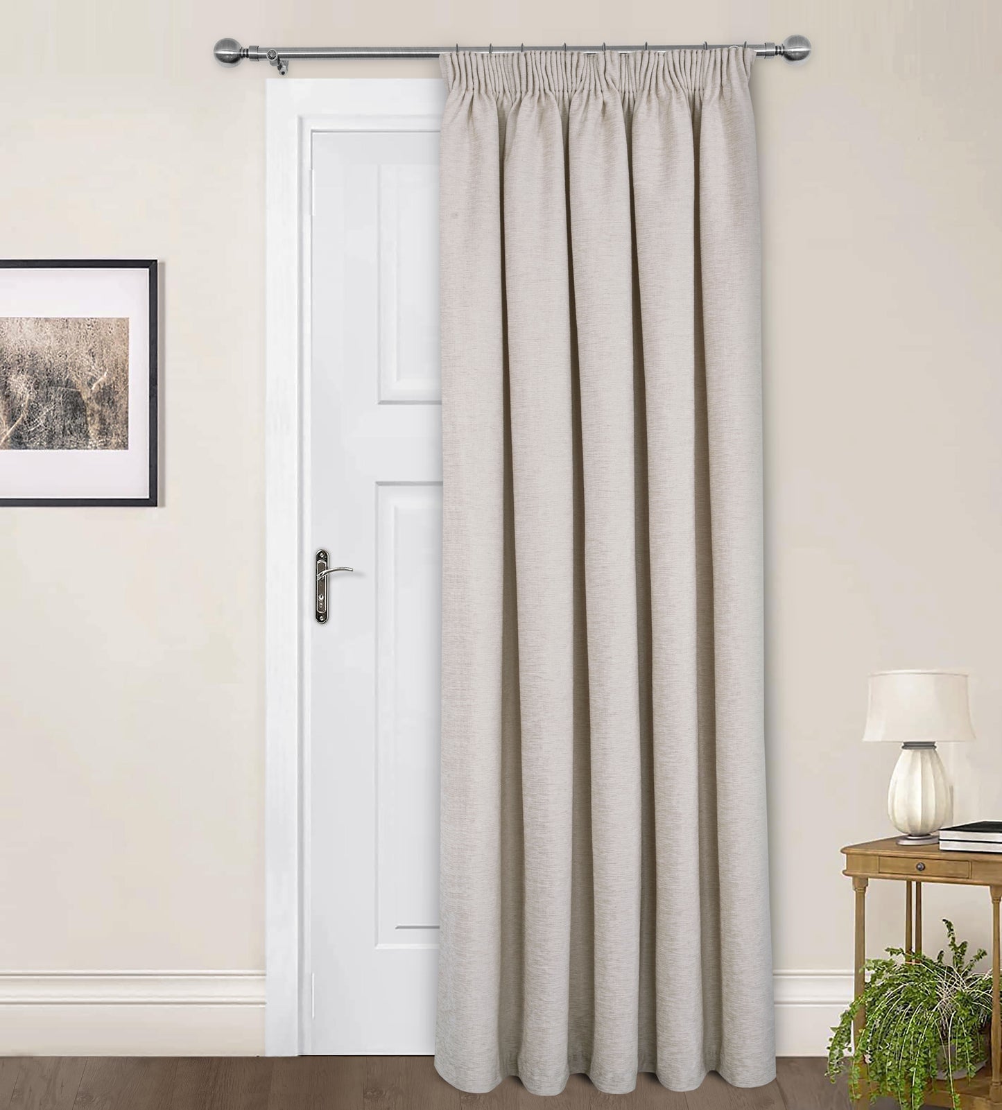 Chenille Look Thermal Lined Pencil Pleat Curtains Natural