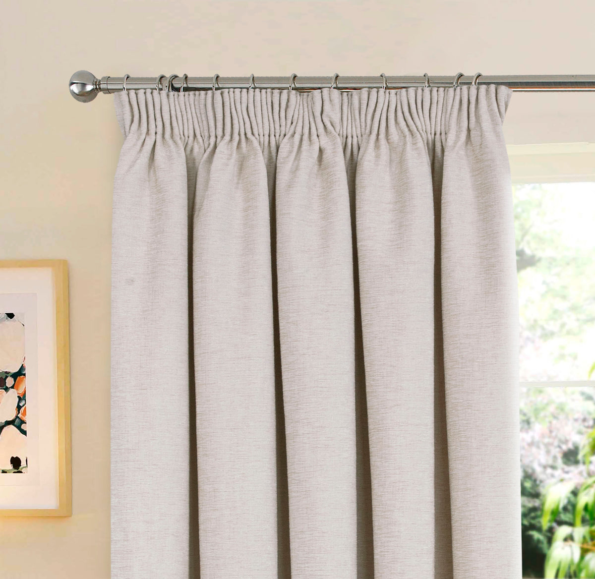 Washington Chenille Look Thermal Lined Pencil Pleat Curtains Natural