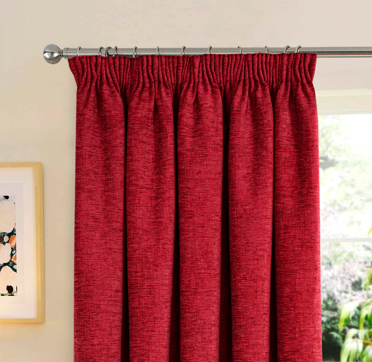 Washington Chenille Look Thermal Lined Pencil Pleat Curtains Wine
