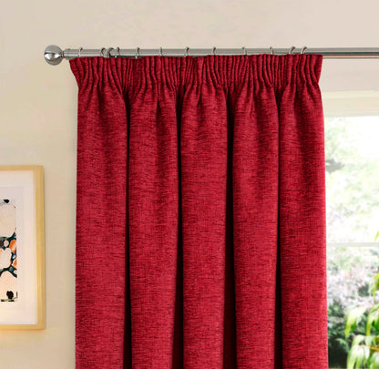 Washington Chenille Look Thermal Lined Pencil Pleat Curtains Wine