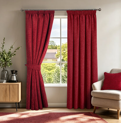 Washington Chenille Look Thermal Lined Pencil Pleat Curtains Wine