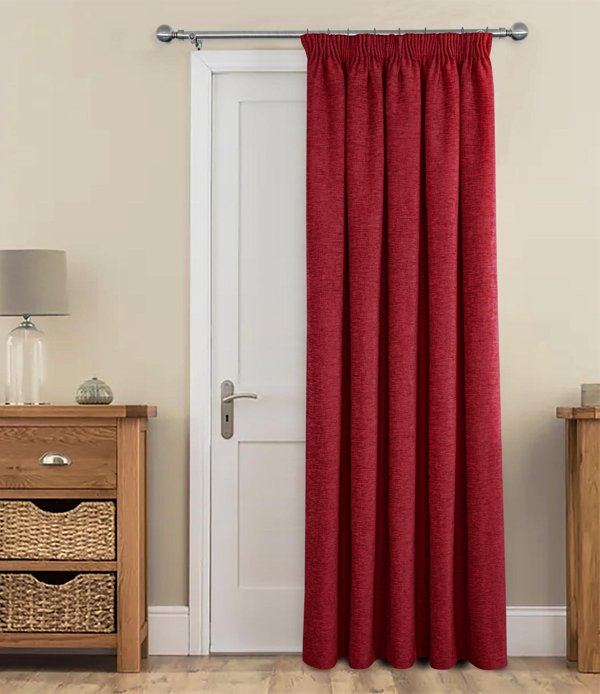 Washington Chenille Look Thermal Lined Pencil Pleat Curtains Wine