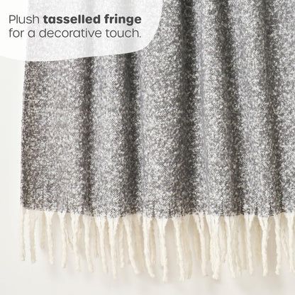 Faux Mohair Fringed Throw Grey