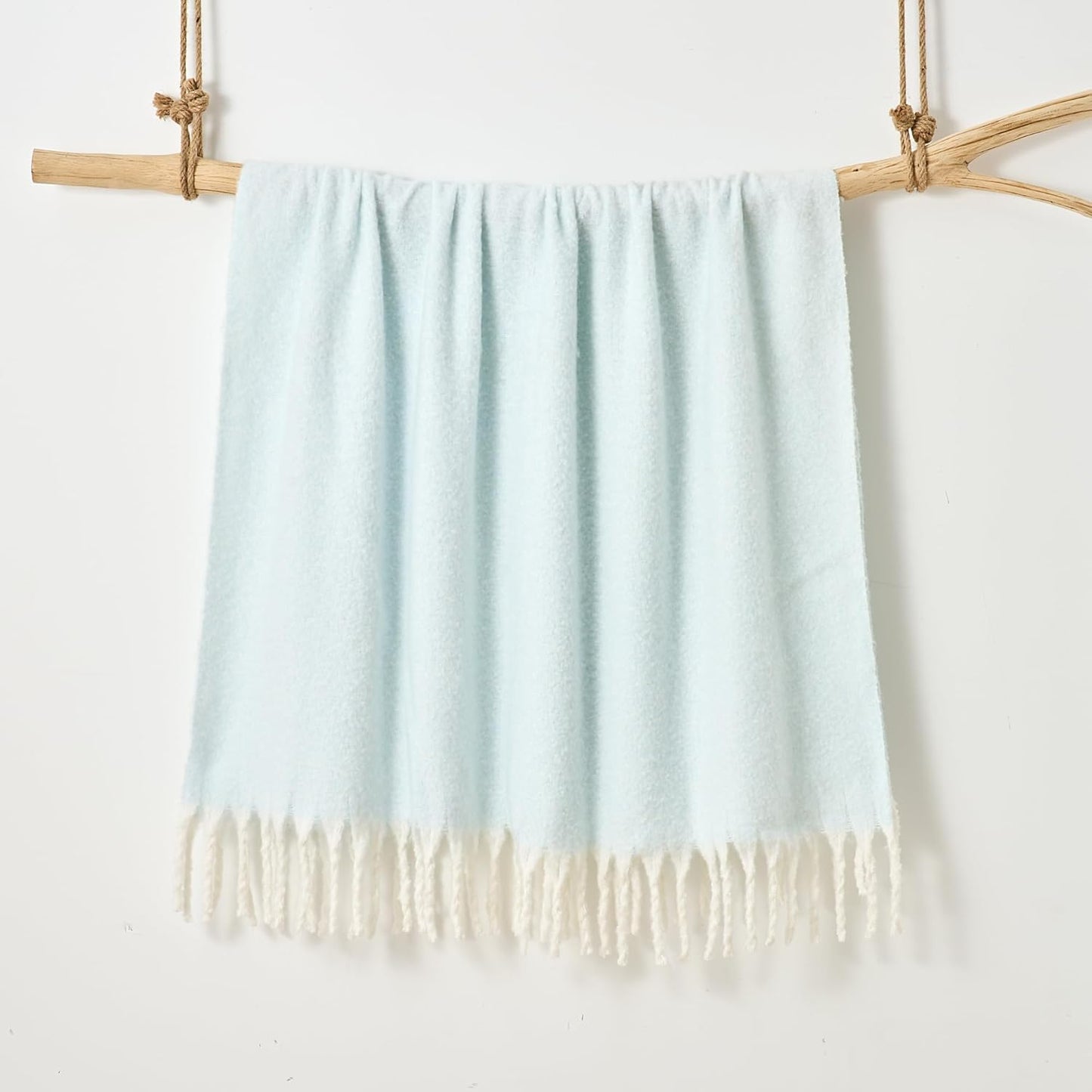 Faux Mohair Fringed Throw Duck Egg