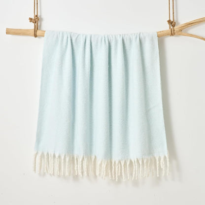 Faux Mohair Fringed Throw Duck Egg