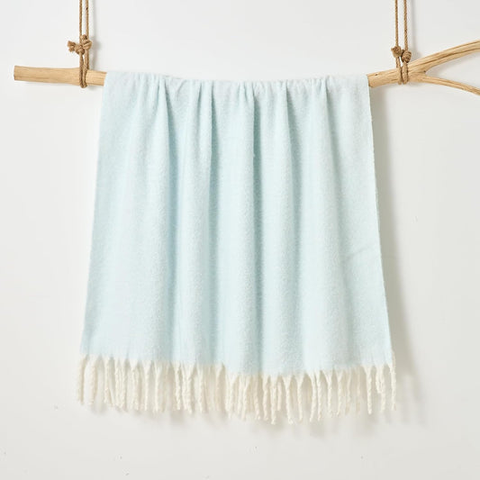 Faux Mohair Fringed Throw Duck Egg