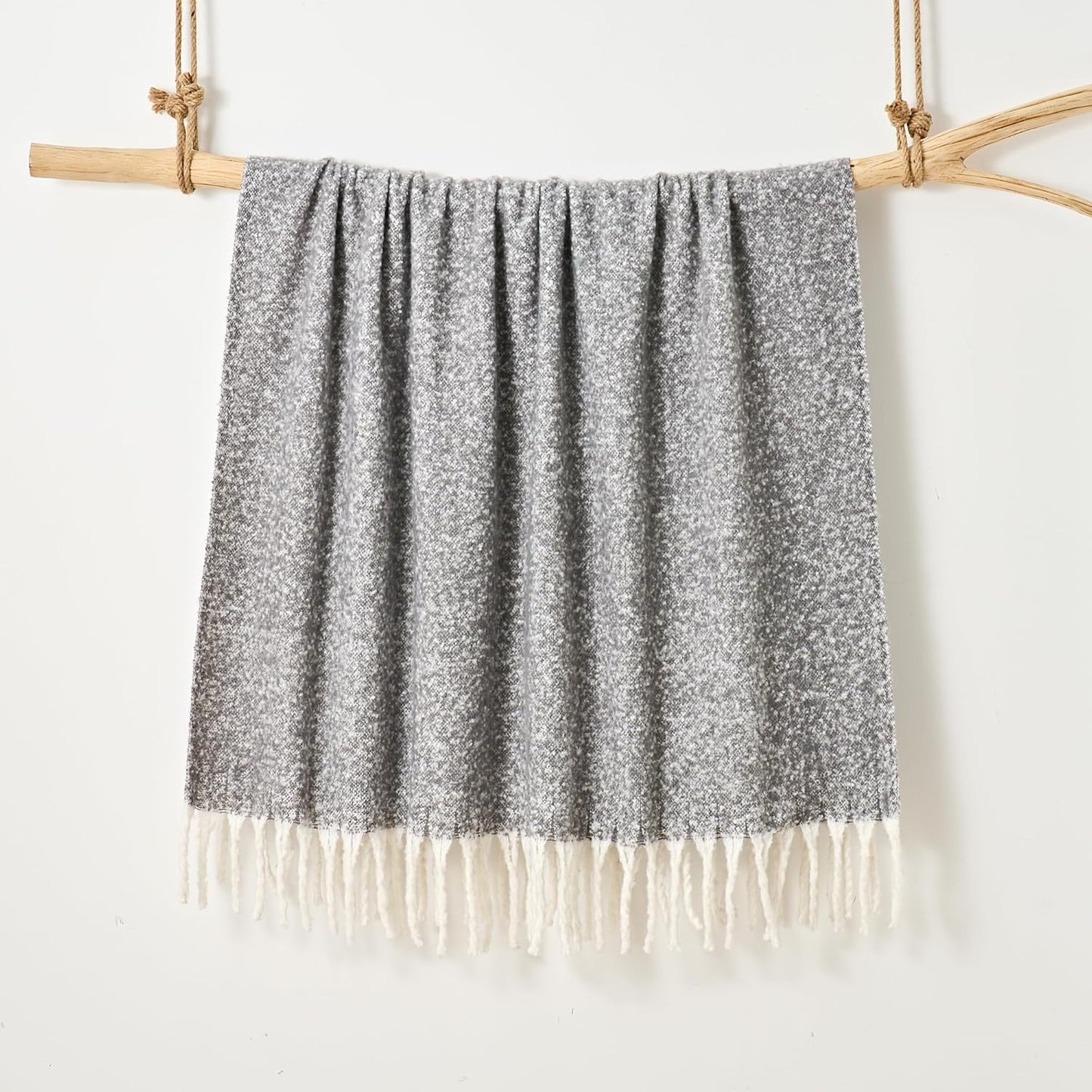 Faux Mohair Fringed Throw Grey