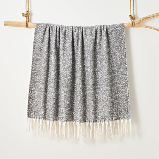 Faux Mohair Fringed Throw Grey