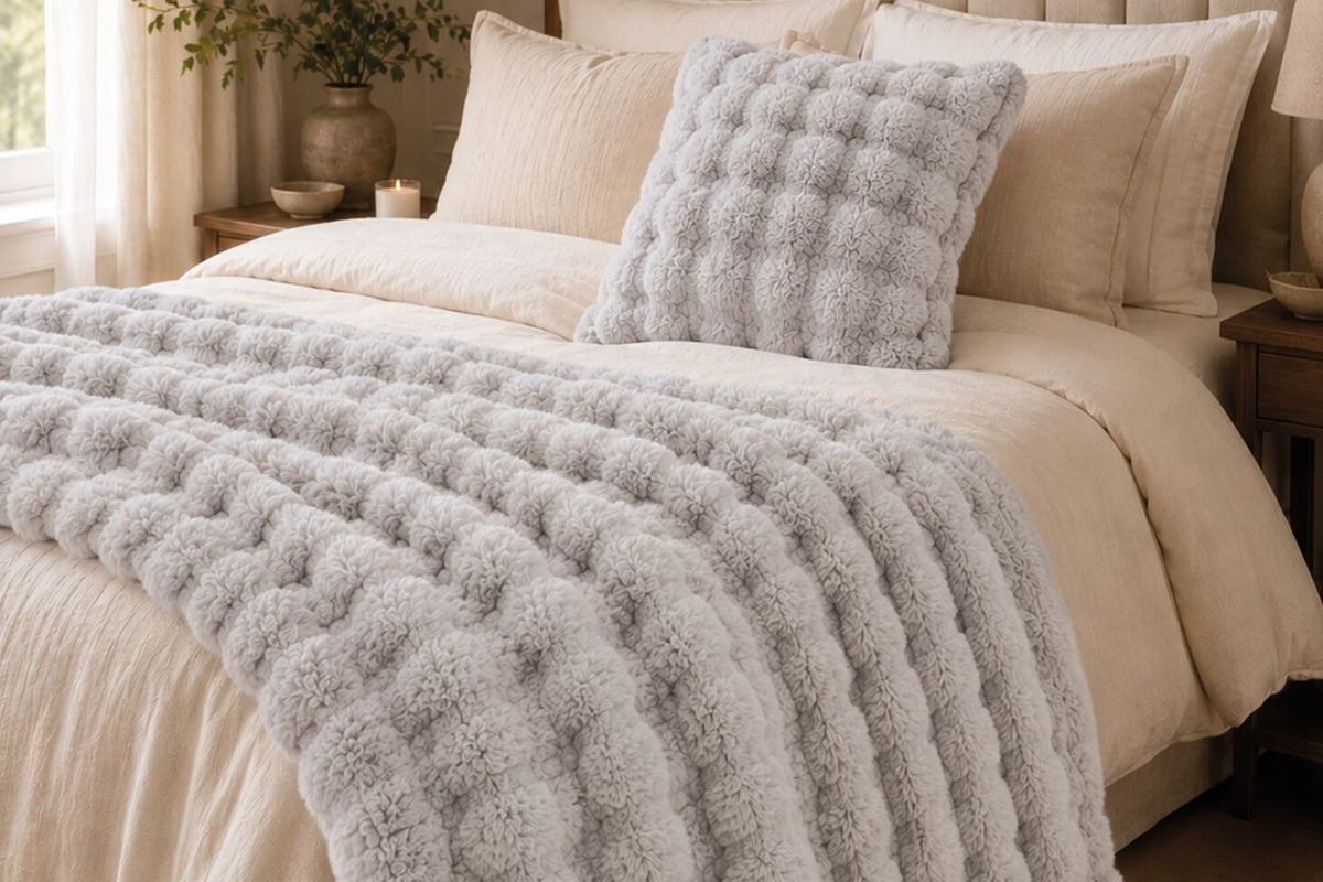 Supersoft Faux Fur Bobble Texture Throw or Cushion Grey
