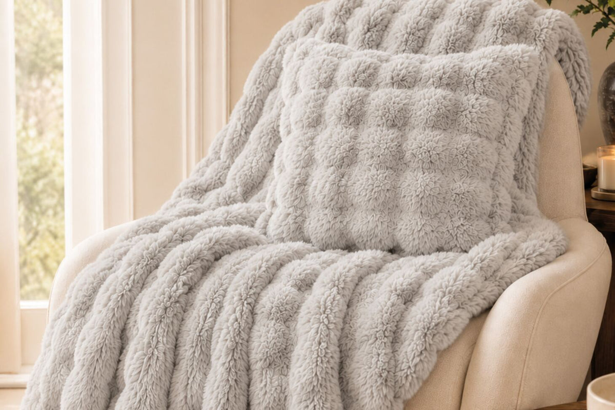 Supersoft Faux Fur Bobble Texture Throw or Cushion Grey