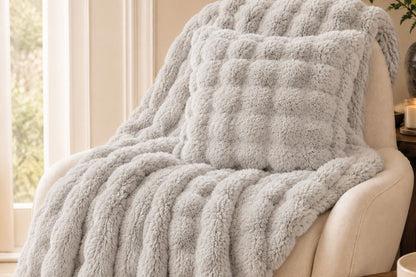Supersoft Faux Fur Bobble Texture Throw or Cushion Grey