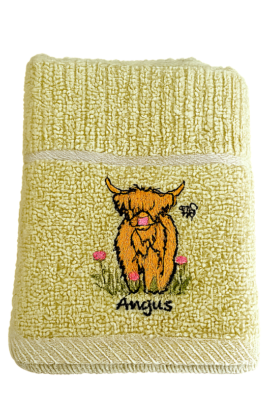 'Angus' Highland Cow Tea Kitchen Towel Mint Green