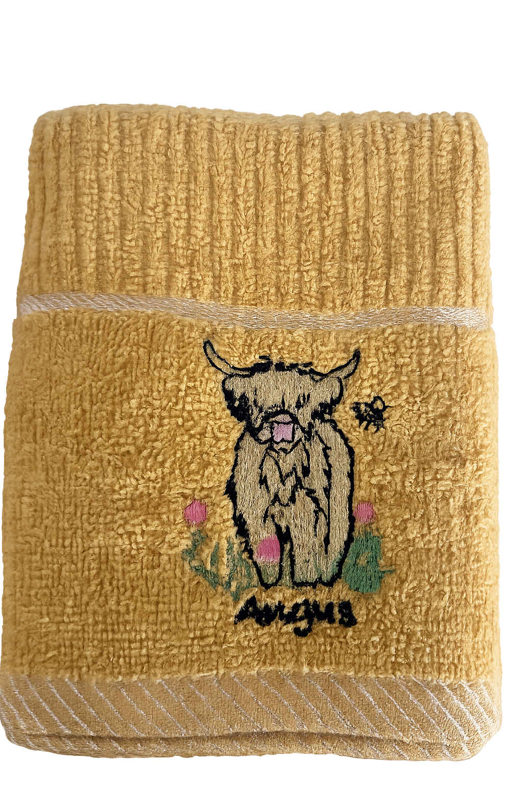 'Angus' Highland Cow Tea Kitchen Towel Mustard
