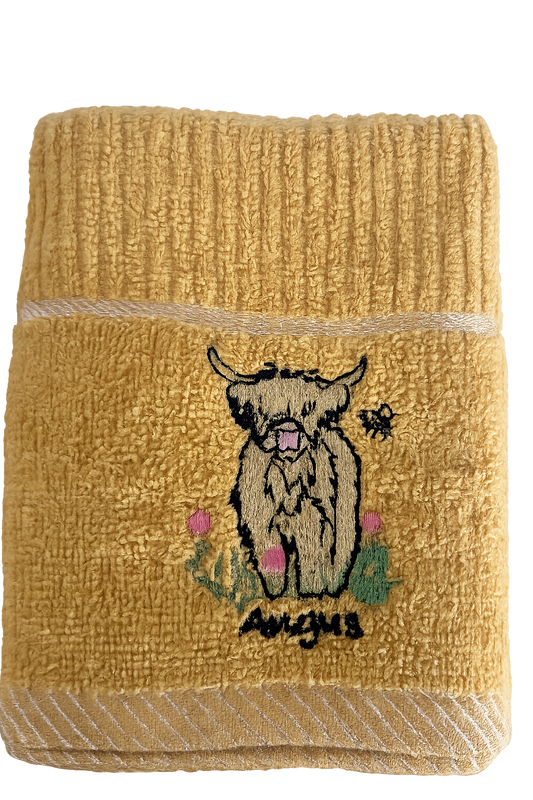 'Angus' Highland Cow Tea Kitchen Towel Mustard