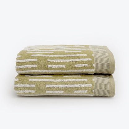 Bar Code Design Cotton Towels in Sage Green