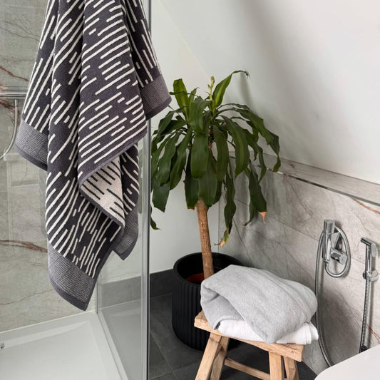 Bar Code Design Cotton Towels in Charcoal Grey