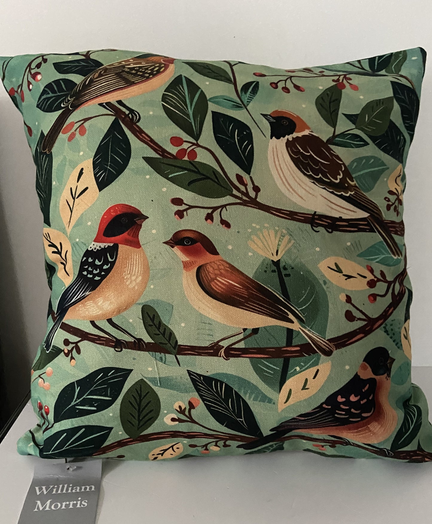 William Morris Artwork Bird Design Cushion Green