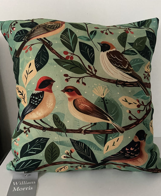 William Morris Artwork Bird Design Cushion Green