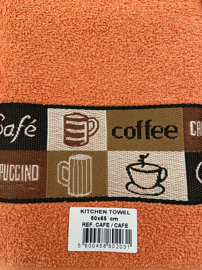 Cafe Cafe Tea Kitchen Towel Coral