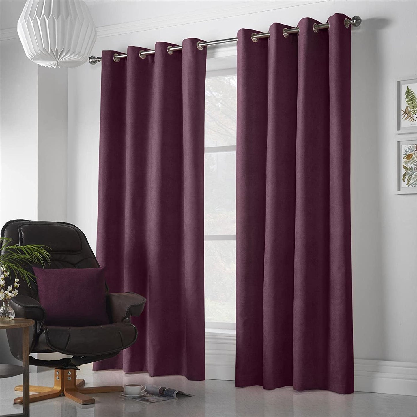 Chenille Velvet Room Darkening Curtains Eyelet in Aubergine