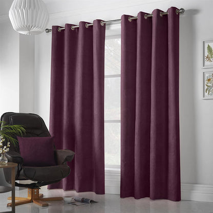 Chenille Velvet Room Darkening Curtains Eyelet in Aubergine