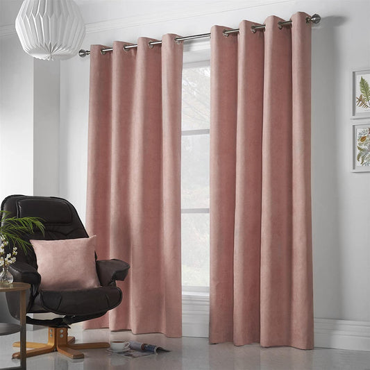 Chenille Velvet Room Darkening Curtains Eyelet in Blush Pink