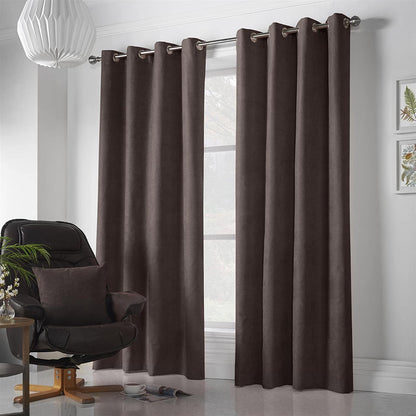 Chenille Velvet Room Darkening Curtains Eyelet in Chocolate Brown