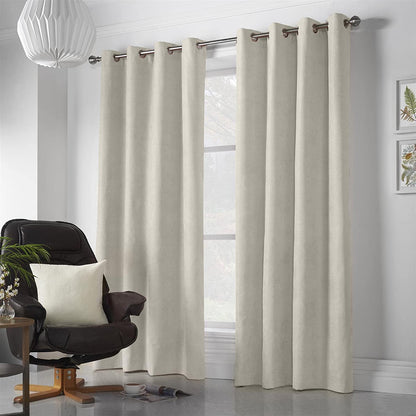 Chenille Velvet Room Darkening Curtains Eyelet in Cream
