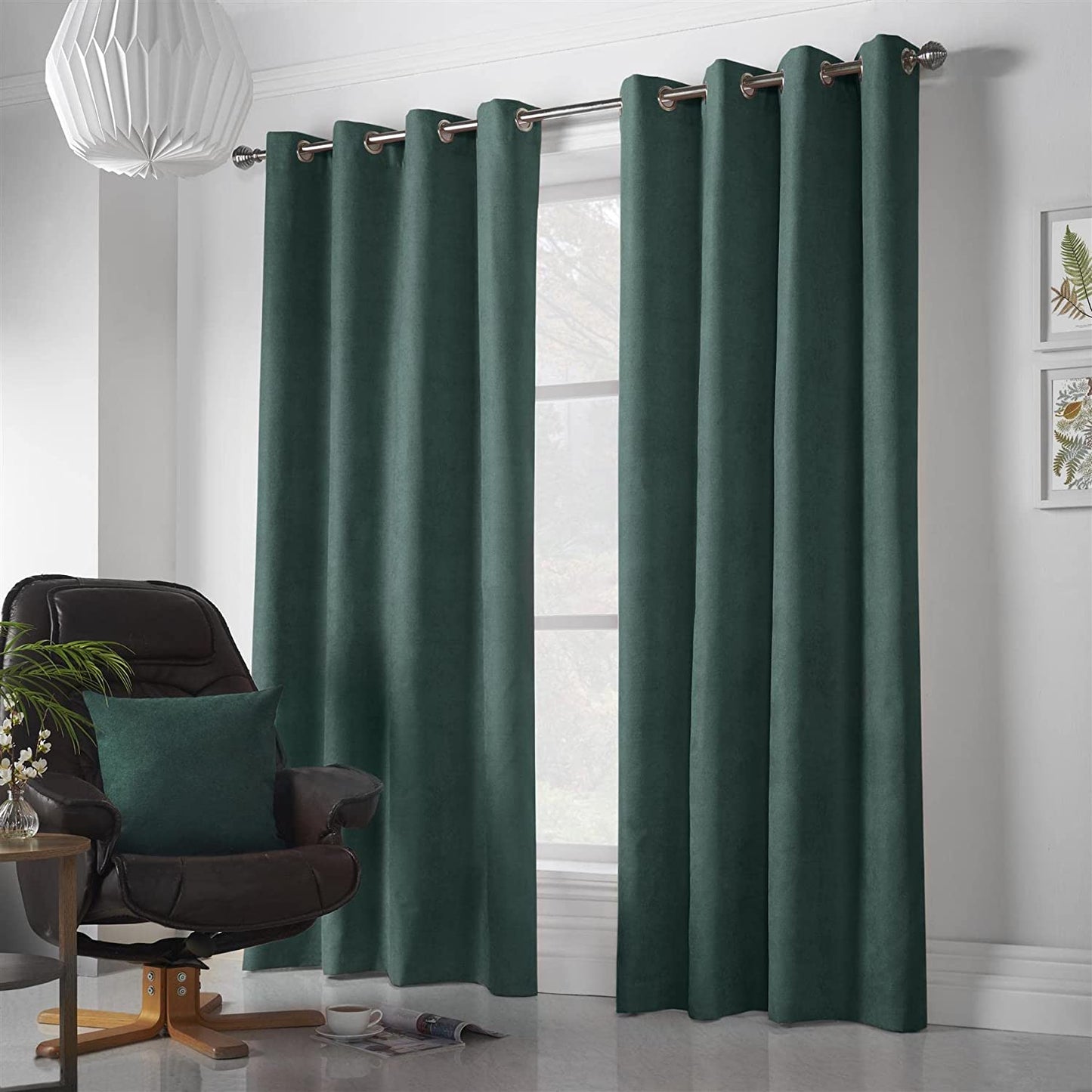 Chenille Velvet Room Darkening Curtains Eyelet in Green