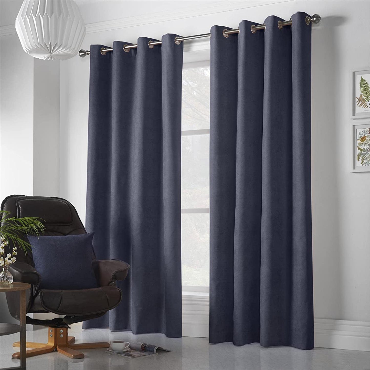 Chenille Velvet Room Darkening Curtains Eyelet in Navy Blue