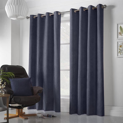 Chenille Velvet Room Darkening Curtains Eyelet in Navy Blue