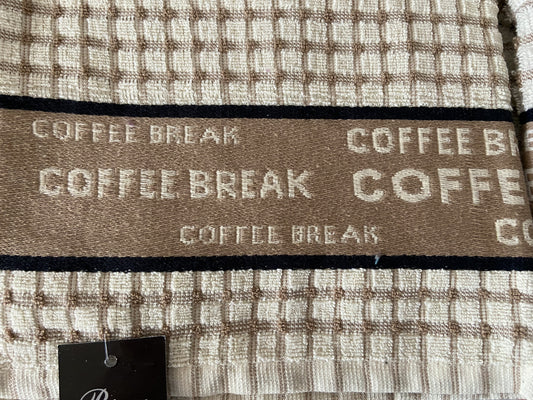 Coffee Break Check Tea Kitchen Towel Taupe & Cream