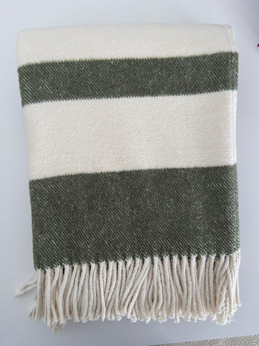 Supersoft Cotton Throw in Green Stripe Design
