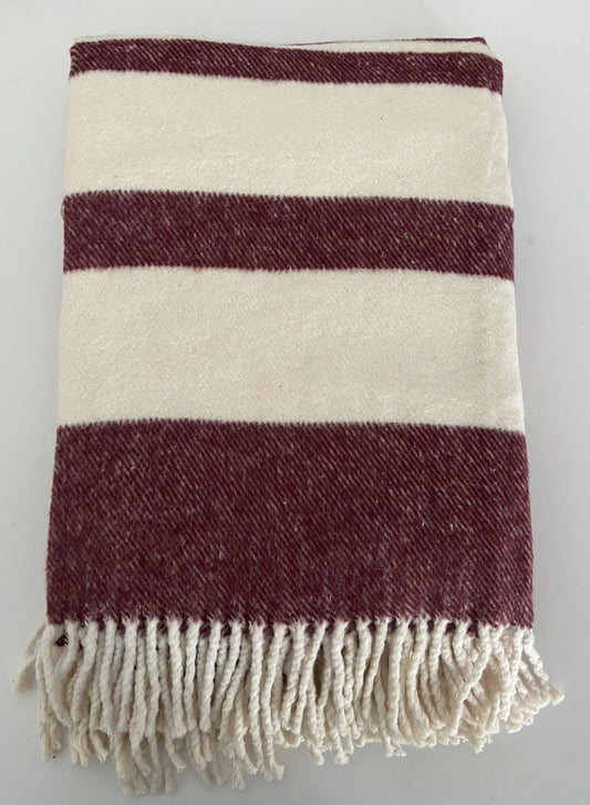 Supersoft Cotton Throw in Wine Stripe Design