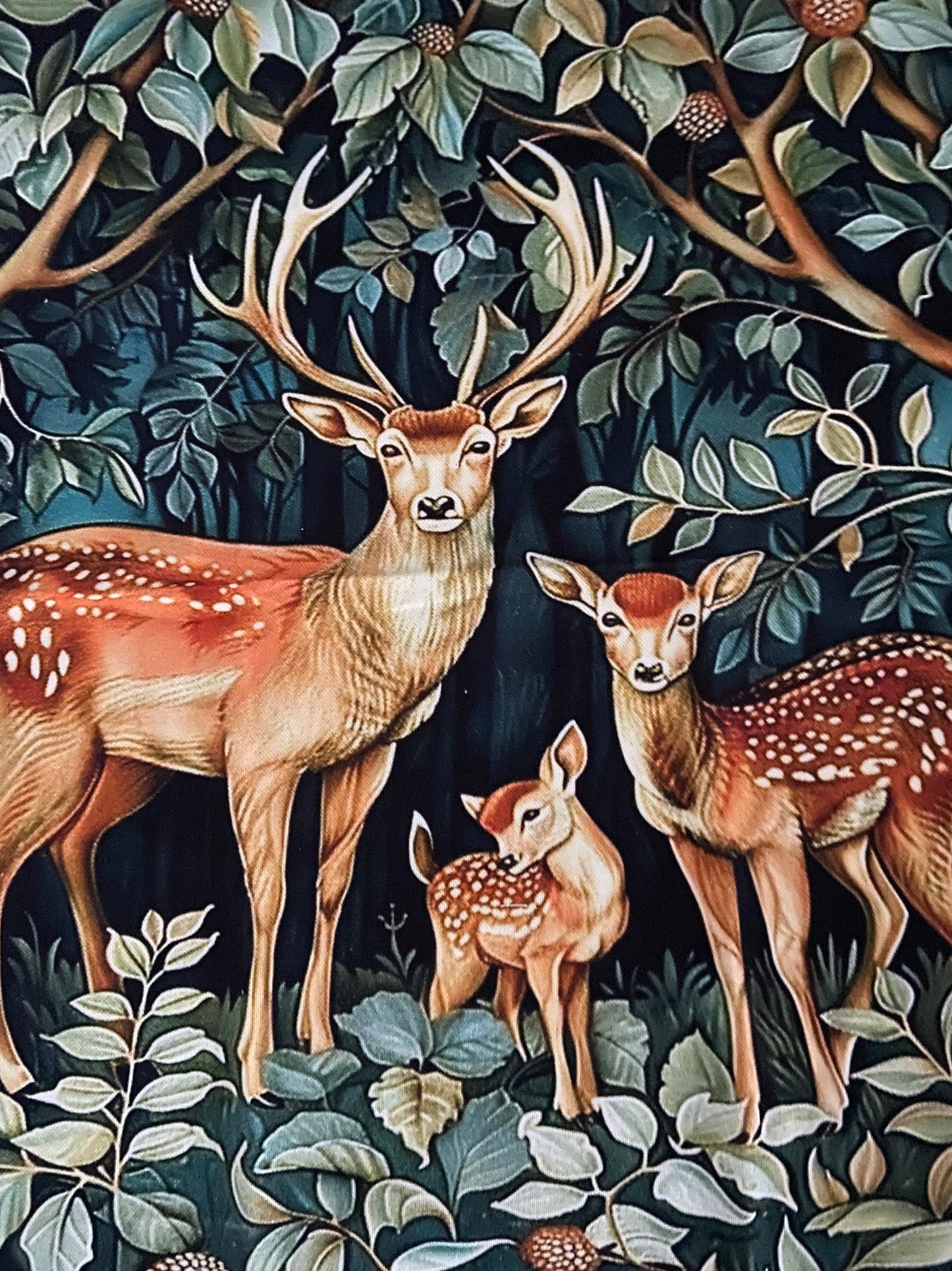 William Morris Artwork Deer Family Design Kitchen Tea Towel